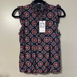 THML Blue and Pink Ruffled Cap Sleeve Blouse